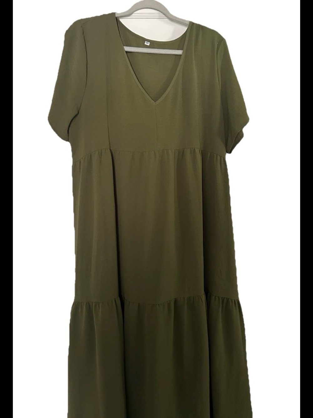 Olive Green V-Neck Tiered Midi Dress Women’s XL